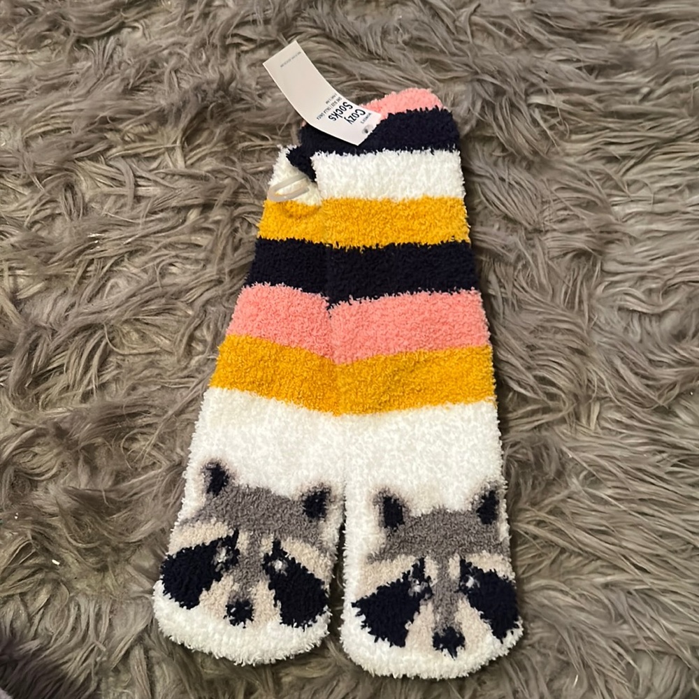 raccoon cozy socks